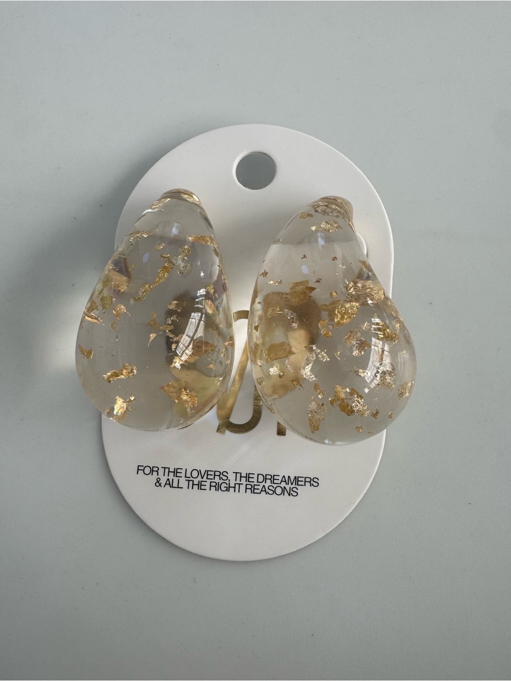 8 Other Reasons Clear Teardrop Earrings with Gold Leaf